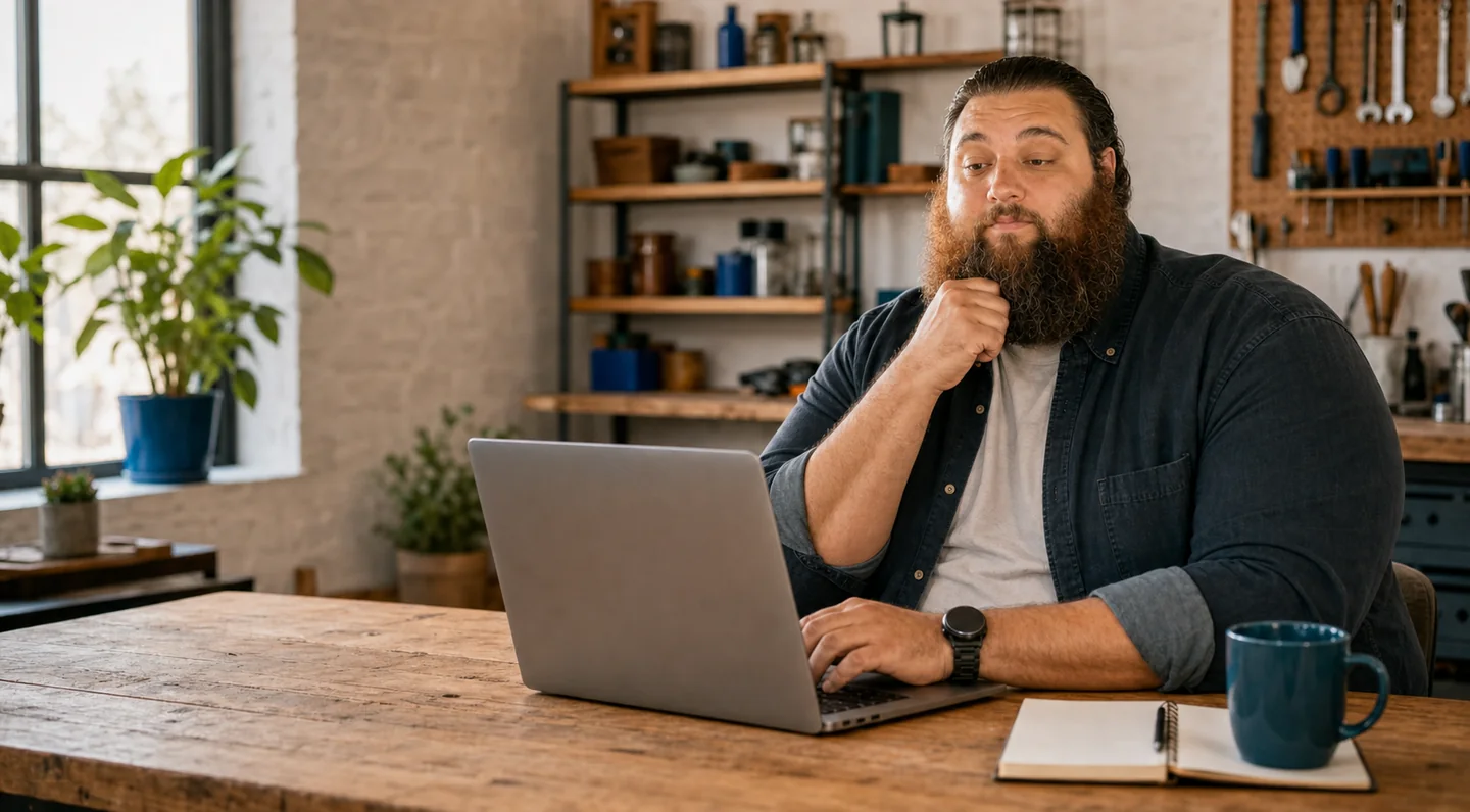 Small-business owner reviewing a professional website on a laptop